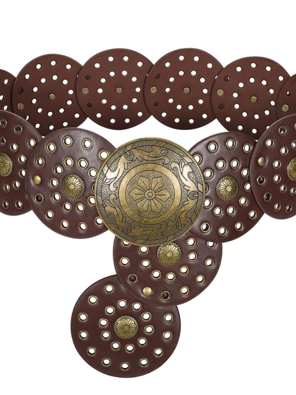 Women Wide Western Disc Belt Cowgirl Boho Leather Belt for Jeans Dress